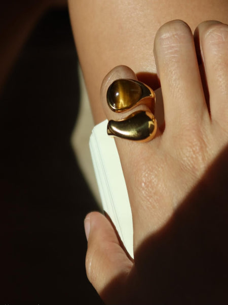 Amber Gold Plated Ring (Adjustable)