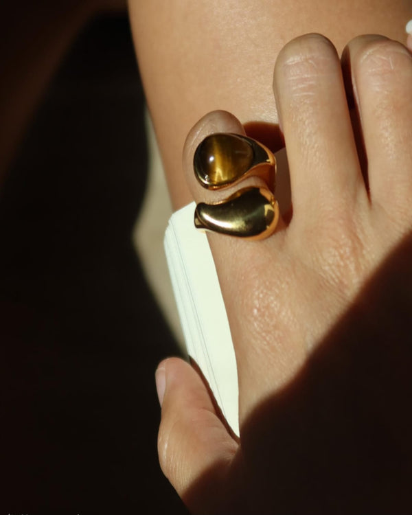 Amber Gold Plated Ring (Adjustable)