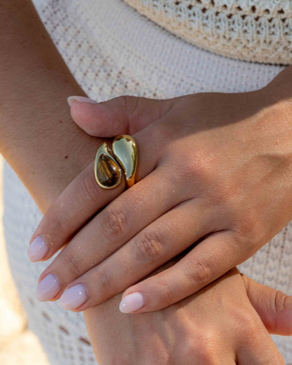 Amber Gold Plated Ring (Adjustable)