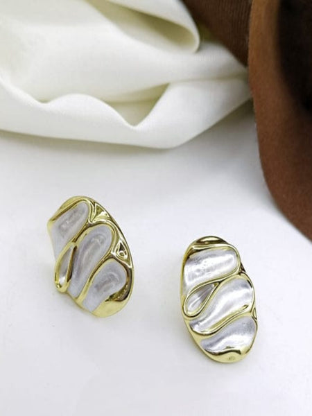 Ivory Arc Enamel, Gold Plated Earrings