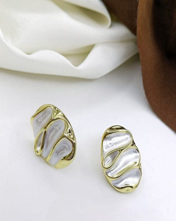 Ivory Arc Enamel, Gold Plated Earrings