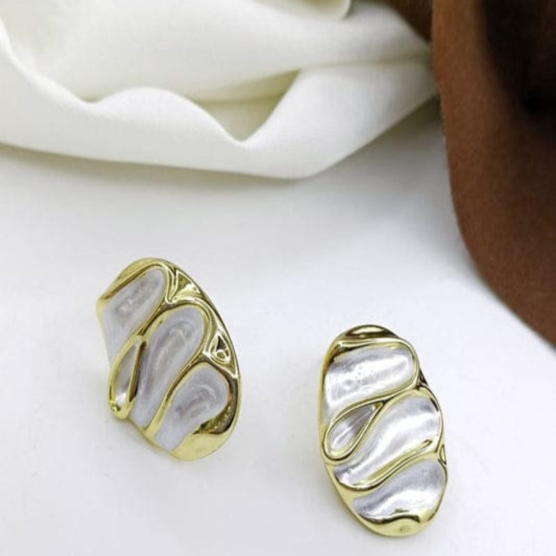 Ivory Arc Enamel, Gold Plated Earrings