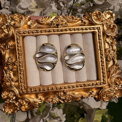 Ivory Arc Enamel, Gold Plated Earrings