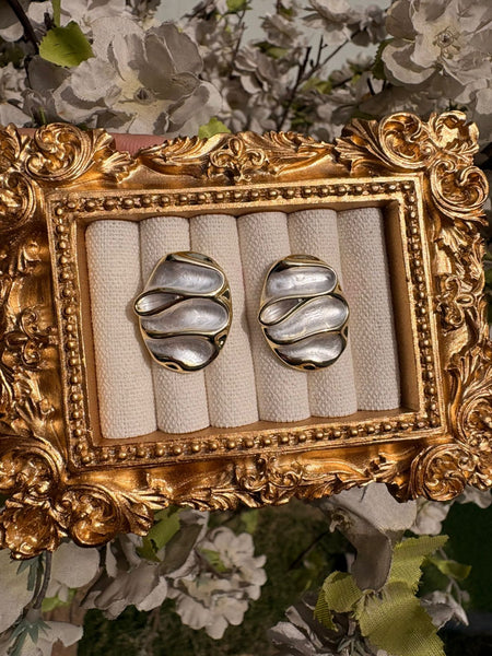 Ivory Arc Enamel, Gold Plated Earrings