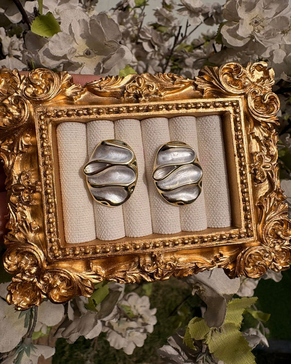 Ivory Arc Enamel, Gold Plated Earrings