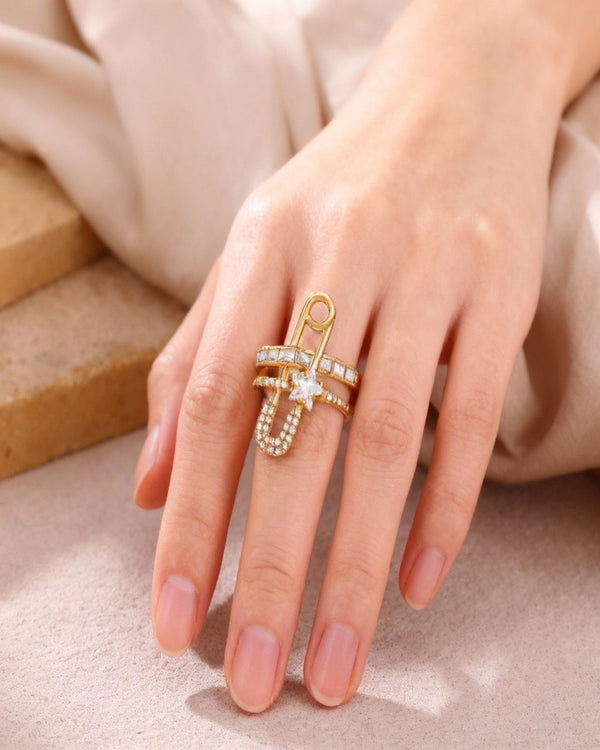 Astra Pin Drop 18k Real Gold Plated Ring