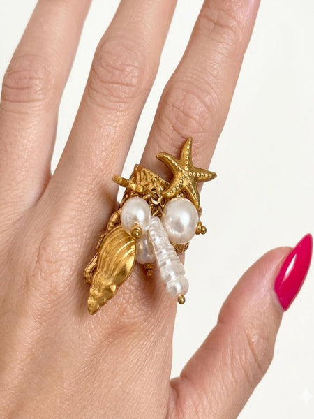 Ocean Charm 18K Gold Plated Ring