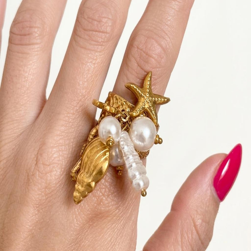 Ocean Charm 18K Gold Plated Ring