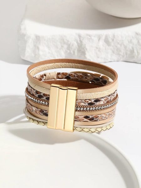 Elara Bold Bracelet (PU Leather, Magnetic Lock)