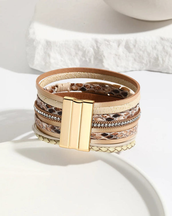Elara Bold Bracelet (PU Leather, Magnetic Lock)