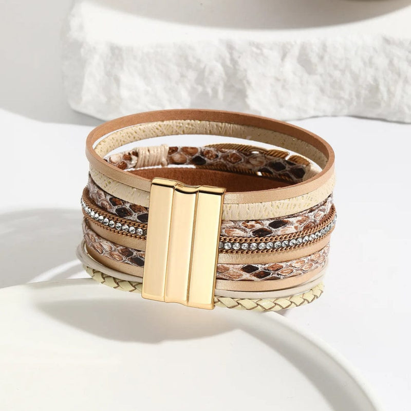 Elara Bold Bracelet (PU Leather, Magnetic Lock)