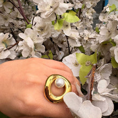 Lunar Halo 18K Gold Plated Ring (Adjustable)
