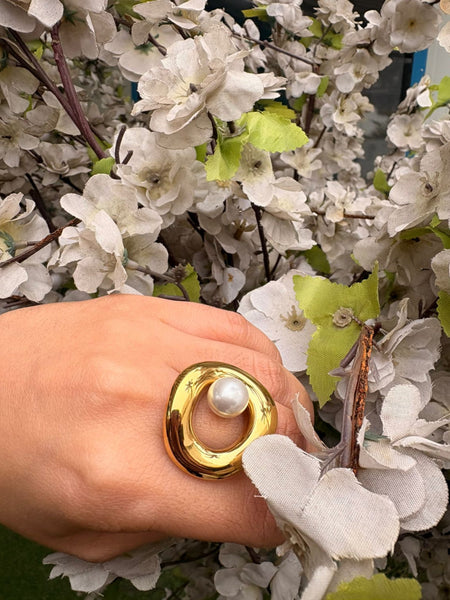 Lunar Halo 18K Gold Plated Ring (Adjustable)