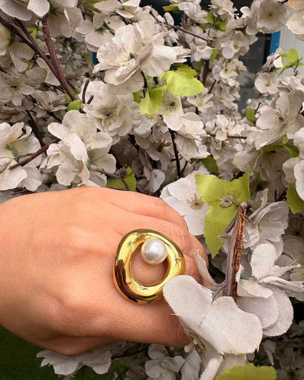 Lunar Halo 18K Gold Plated Ring (Adjustable)