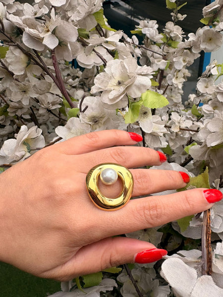 Lunar Halo 18K Gold Plated Ring (Adjustable)