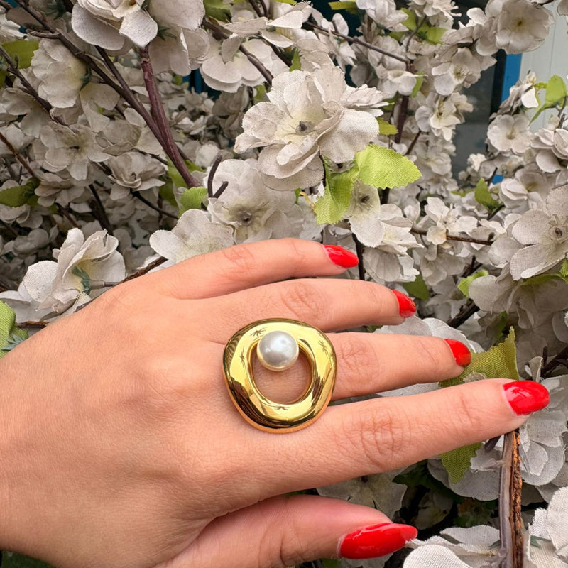 Lunar Halo 18K Gold Plated Ring (Adjustable)