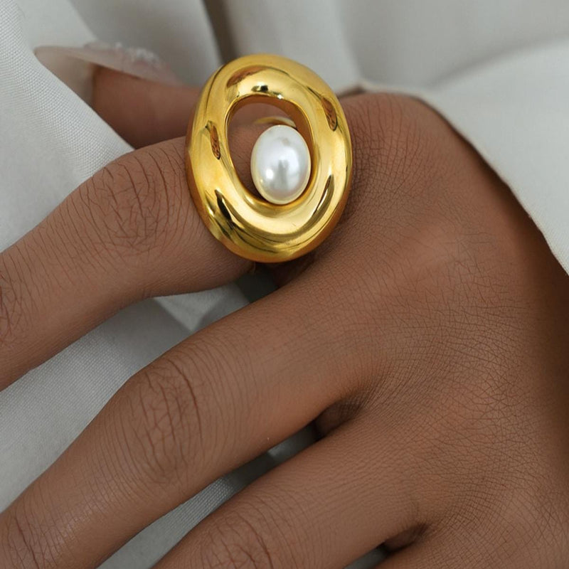 Lunar Halo 18K Gold Plated Ring (Adjustable)