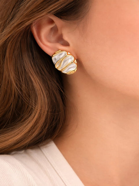 Ivory Arc Enamel, Gold Plated Earrings