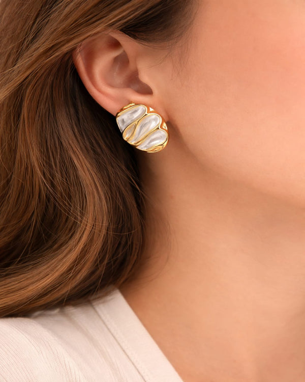 Ivory Arc Enamel, Gold Plated Earrings