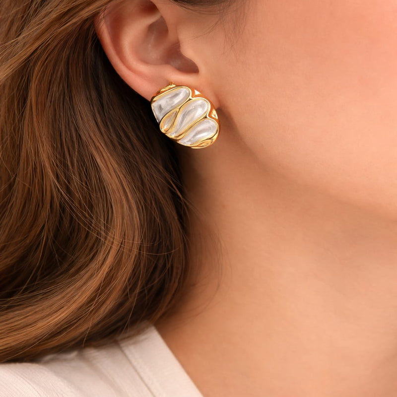 Ivory Arc Enamel, Gold Plated Earrings