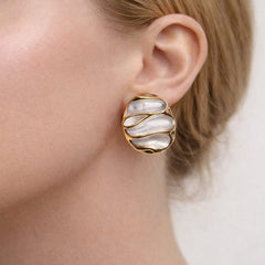 Ivory Arc Enamel, Gold Plated Earrings