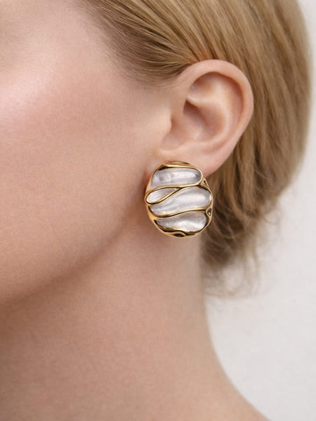 Ivory Arc Enamel, Gold Plated Earrings
