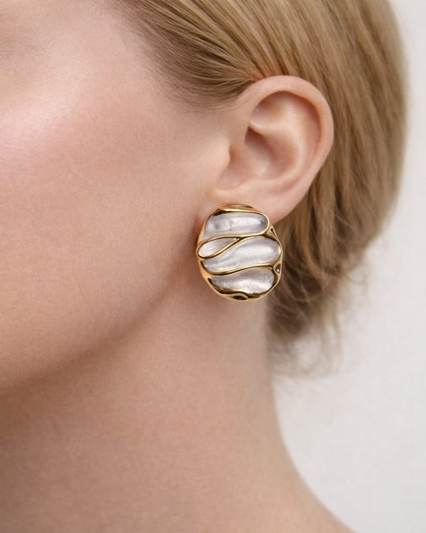 Ivory Arc Enamel, Gold Plated Earrings