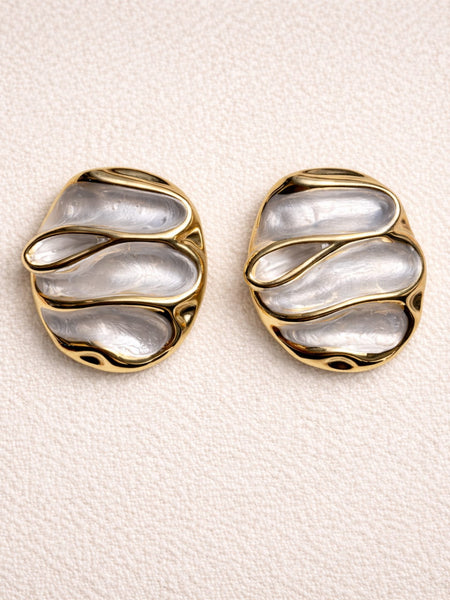 Ivory Arc Enamel, Gold Plated Earrings