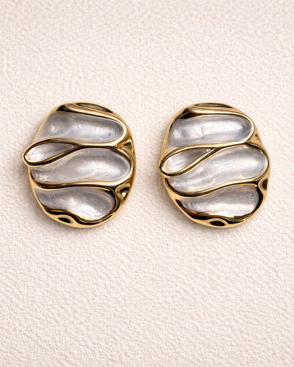 Ivory Arc Enamel, Gold Plated Earrings