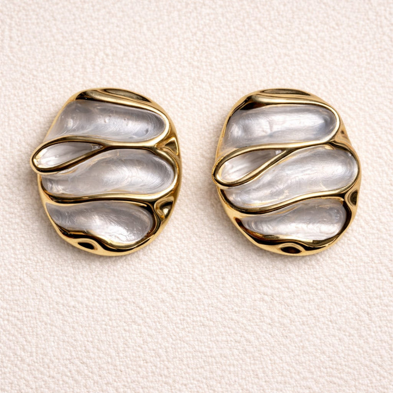 Ivory Arc Enamel, Gold Plated Earrings