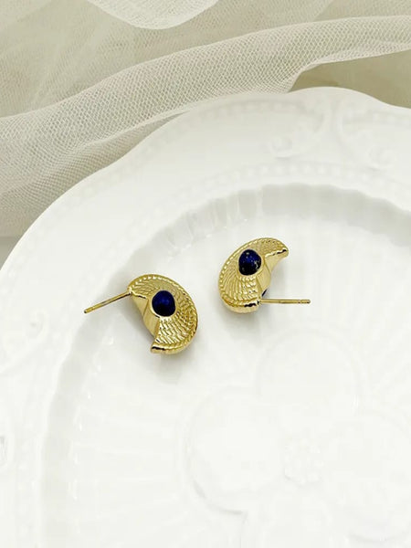 Sapphire Arc 14K Gold Plated Earrings