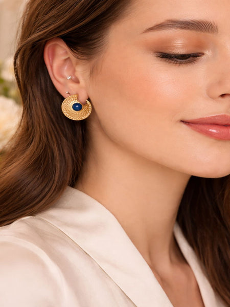 Sapphire Arc 14K Gold Plated Earrings