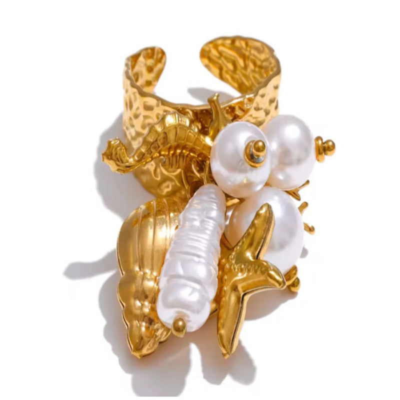 Ocean Charm 18K Gold Plated Ring